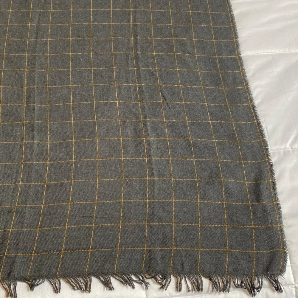 Ikea Varkrage Windowpane Plaid Throw Blanket Lightweight Gray Orange 45